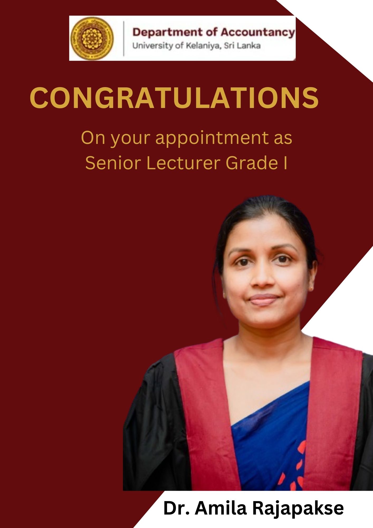 Congratulations On your appointment as Senior Lecturer Grade I