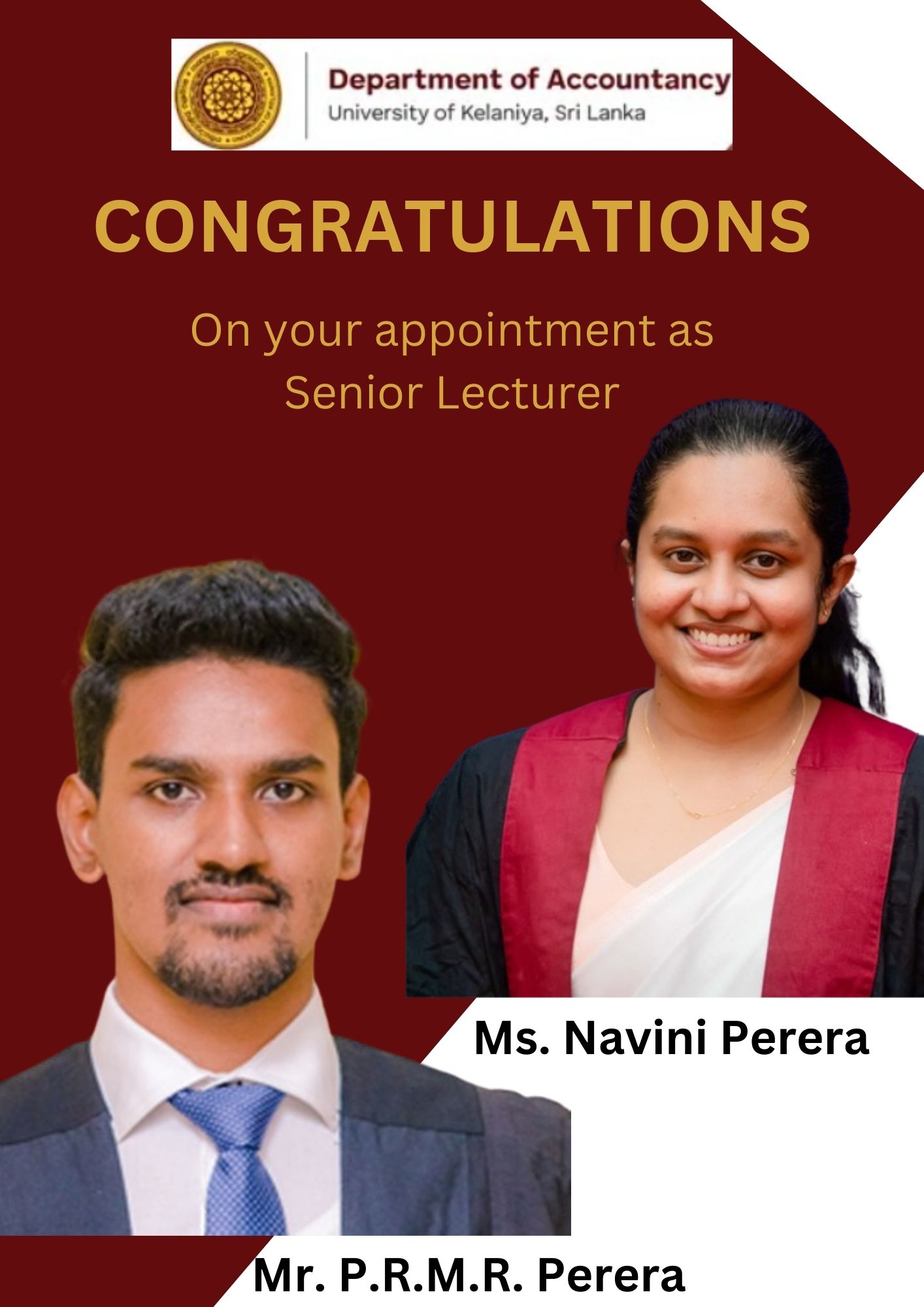 Congratulations On your appointment as Senior Lecturer